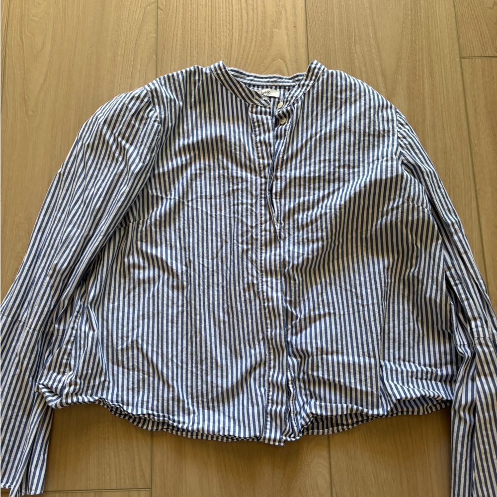 Madewell Navy and White Striped Button Down Shirt